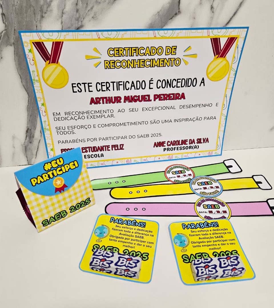 KIT SAEB (RELÓGIO/CERTIFICADO/LEMBRANCINHAS)