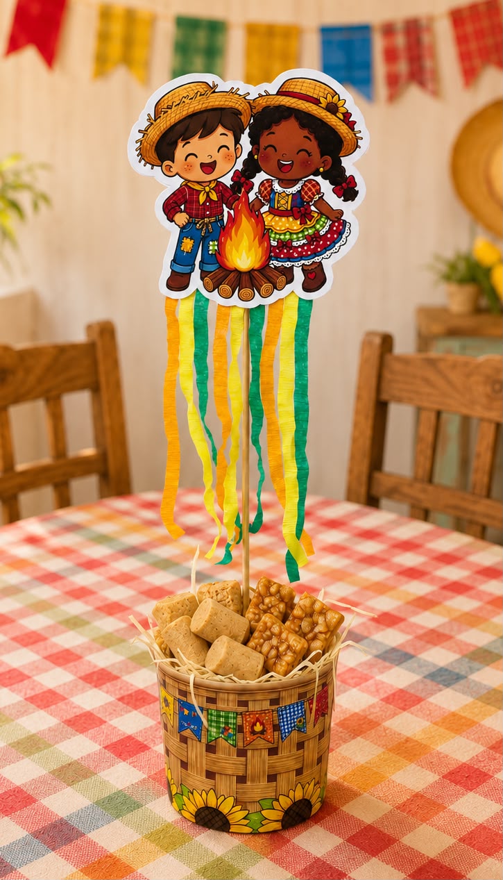 CENTRO DE MESA MENINO E MENINA FESTA JUNINA - Imagem 2