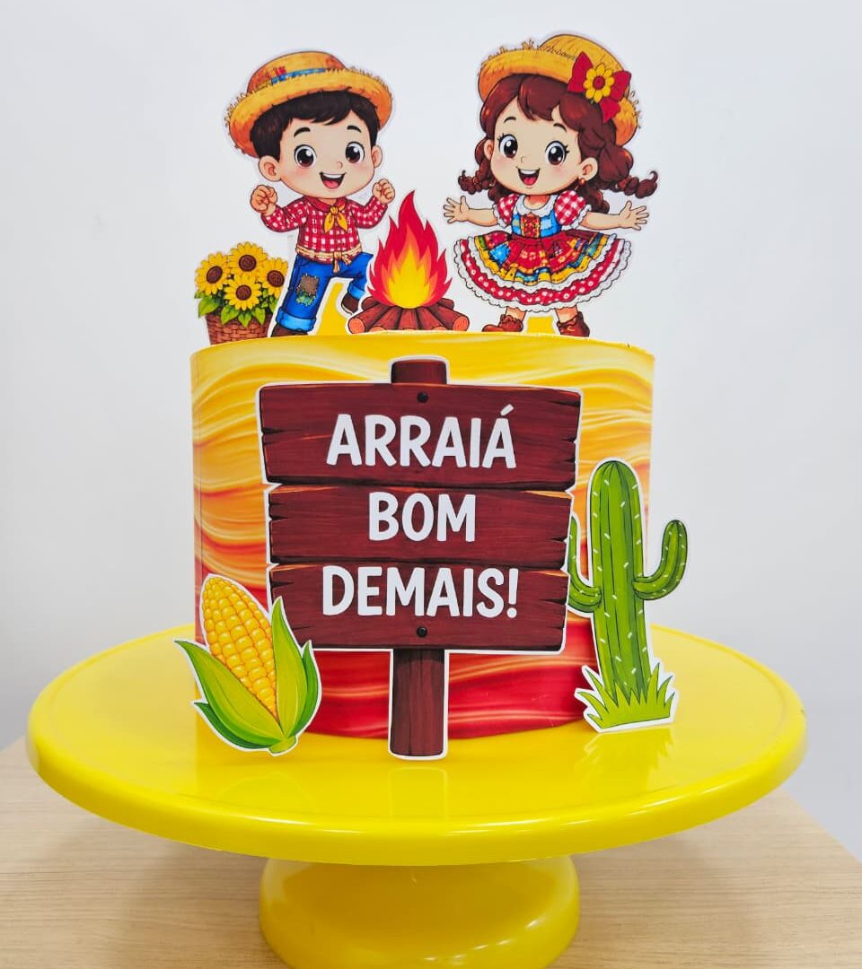 BOLO FAKE + TOPPER - ARRAIÁ BOM DEMAIS!