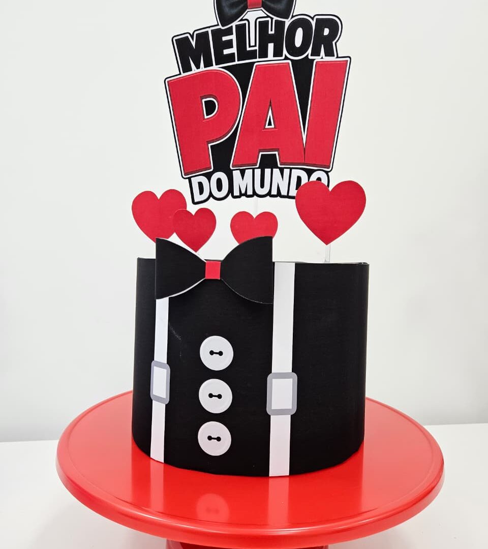 BOLO FAKE + TOPPER - MELHOR PAI DO MUNDO (PRETO)