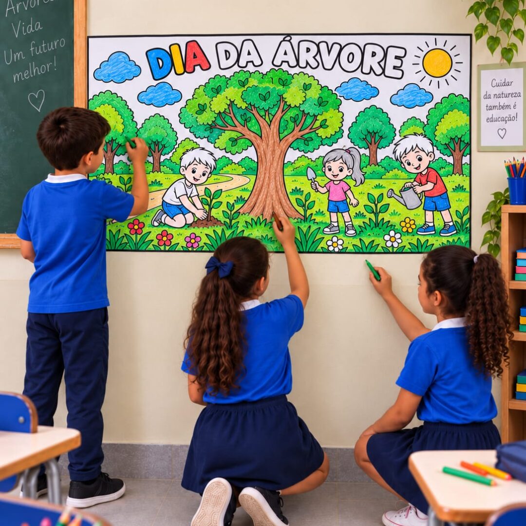 CARTAZ DE PINTURA COLETIVA DIA DA ÁRVORE