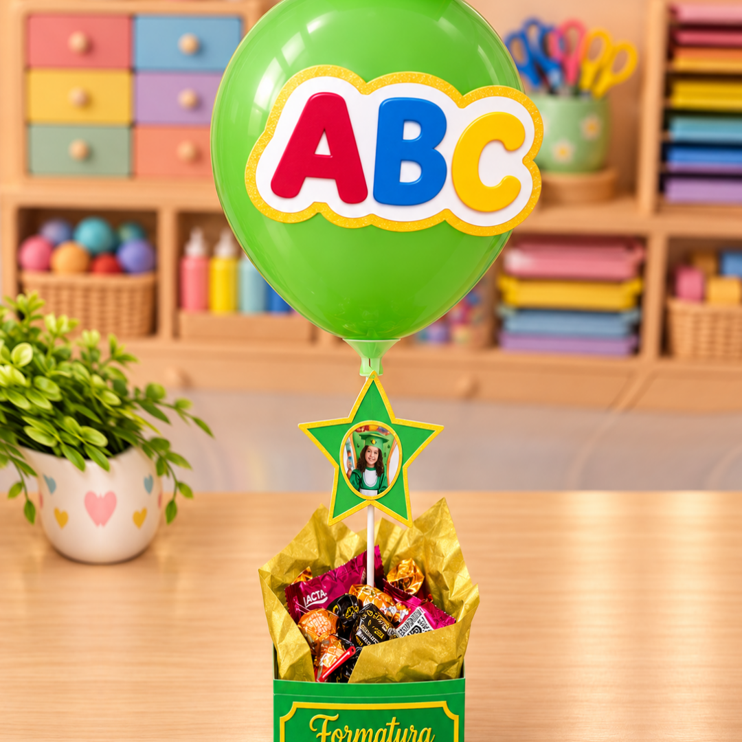CENTRO DE MESA - FORMATURA ABC - VERDE/DOURADO