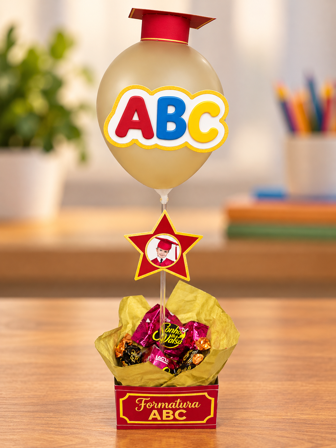 CENTRO DE MESA - FORMATURA ABC - VERMELHO/DOURADO - Imagem 2