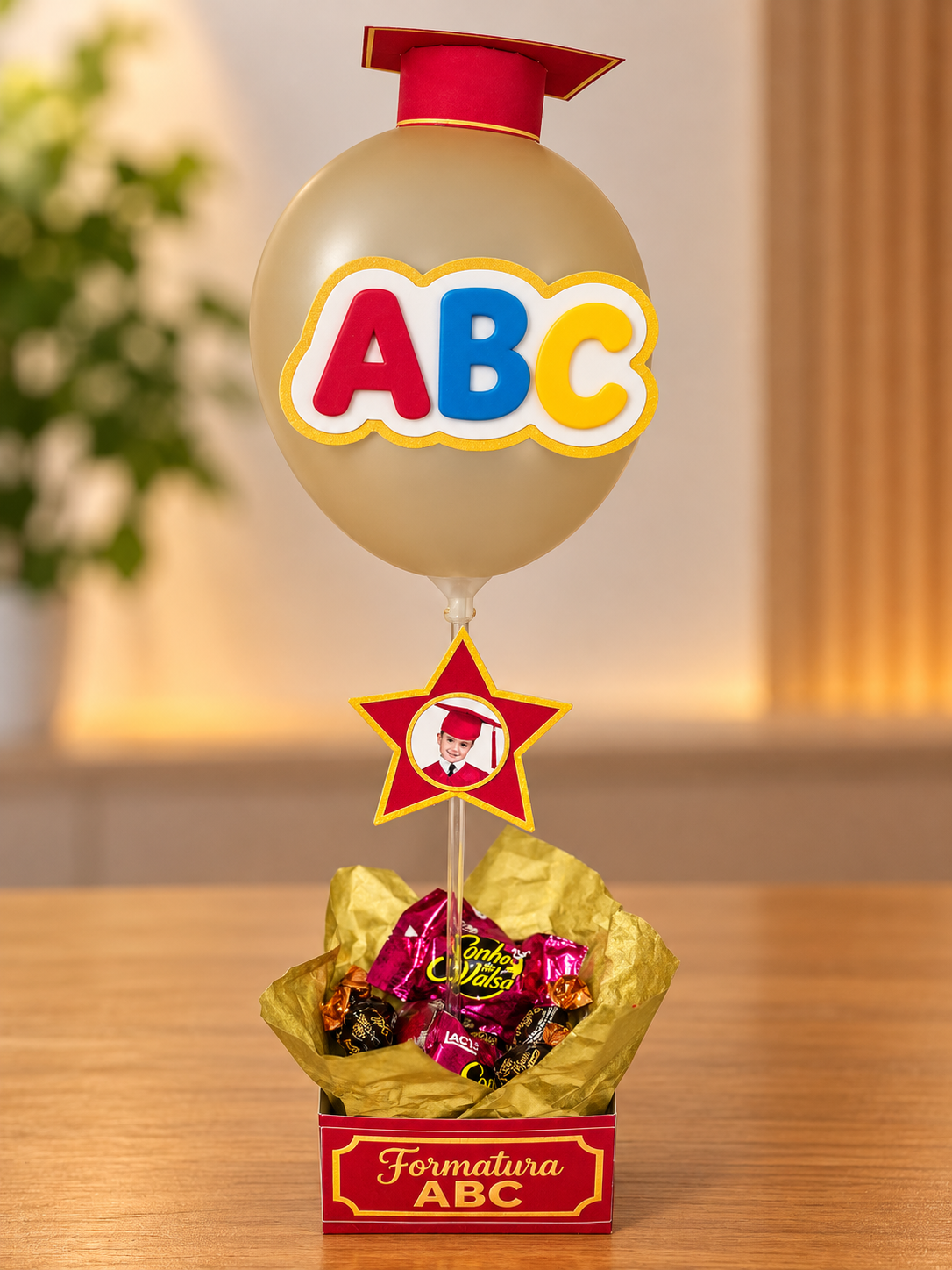 CENTRO DE MESA - FORMATURA ABC - VERMELHO/DOURADO