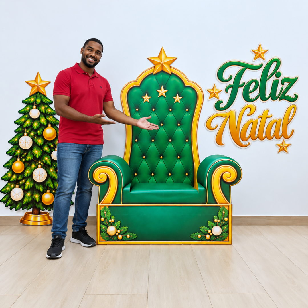 CENÁRIO DE NATAL COM TRONO VERDE