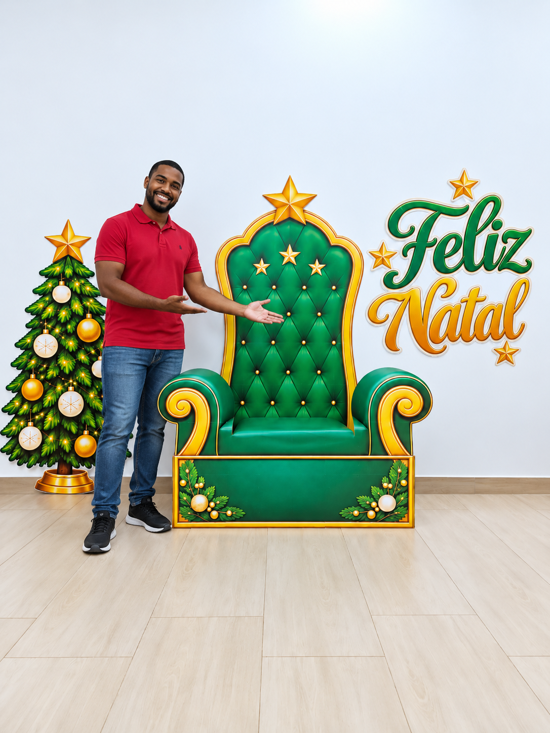 CENÁRIO DE NATAL COM TRONO VERDE