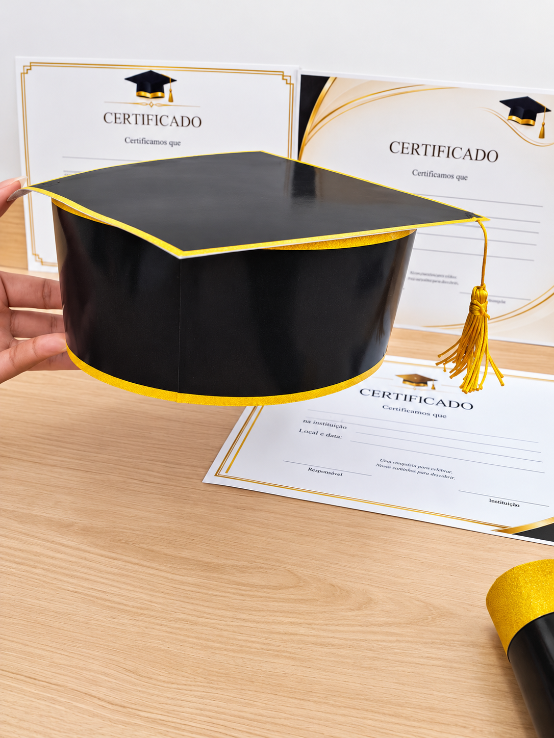 (PRETO) KIT FORMATURA (CAPELO- CANUDO - CERTIFICADO) - Imagem 3