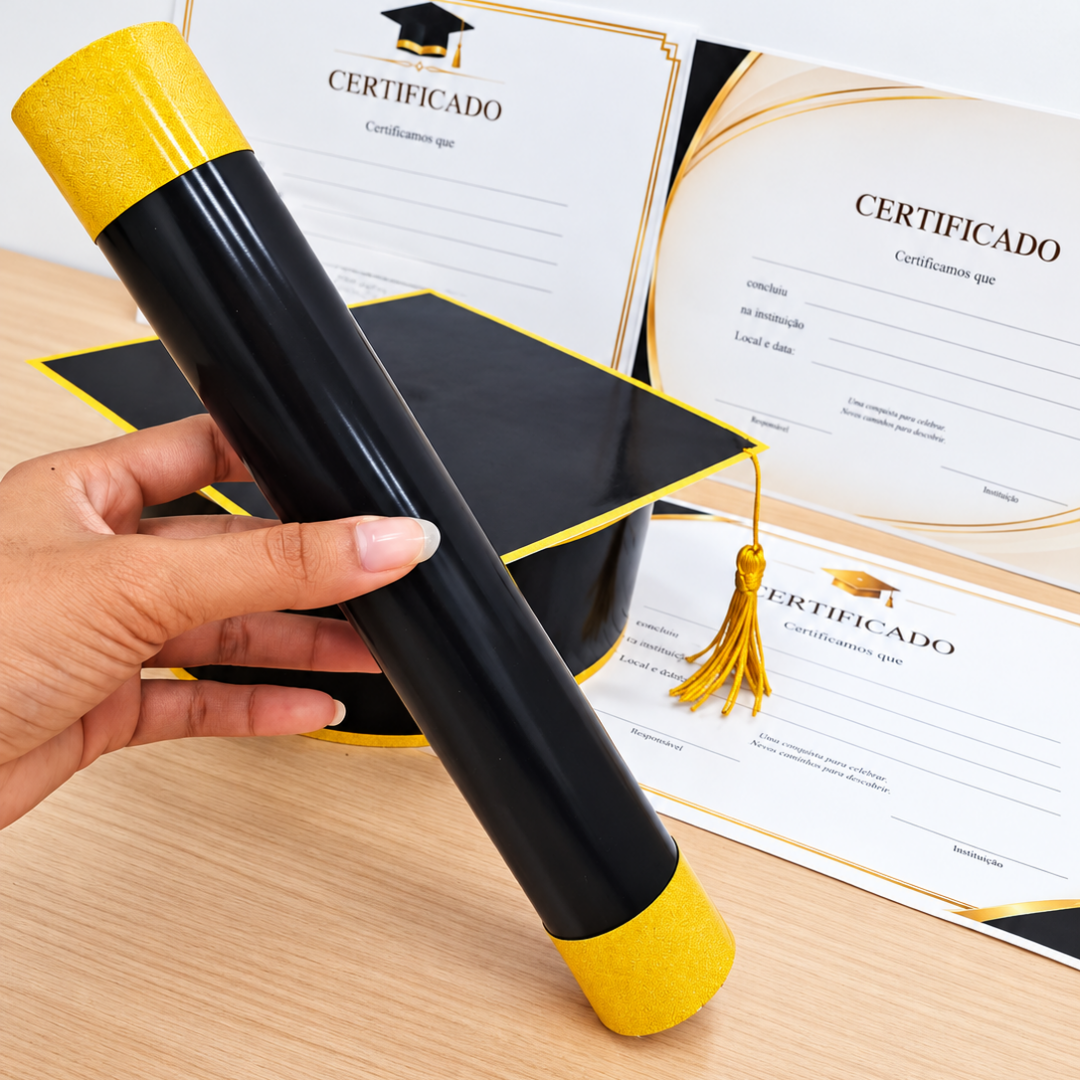 (PRETO) KIT FORMATURA (CAPELO- CANUDO - CERTIFICADO)