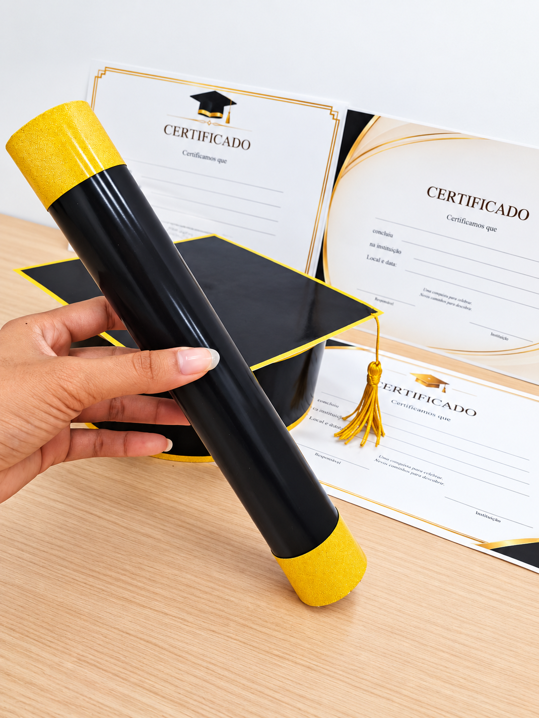 (PRETO) KIT FORMATURA (CAPELO- CANUDO - CERTIFICADO)