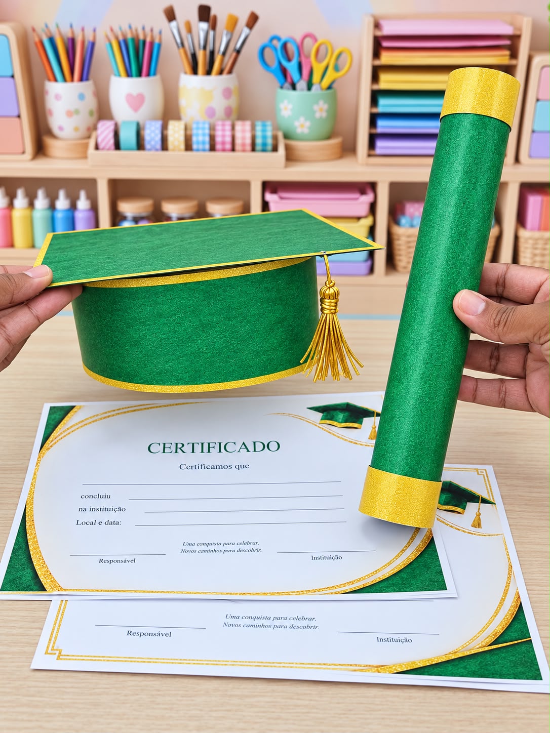 (VERDE) KIT FORMATURA (CAPELO- CANUDO - CERTIFICADO) - Imagem 6