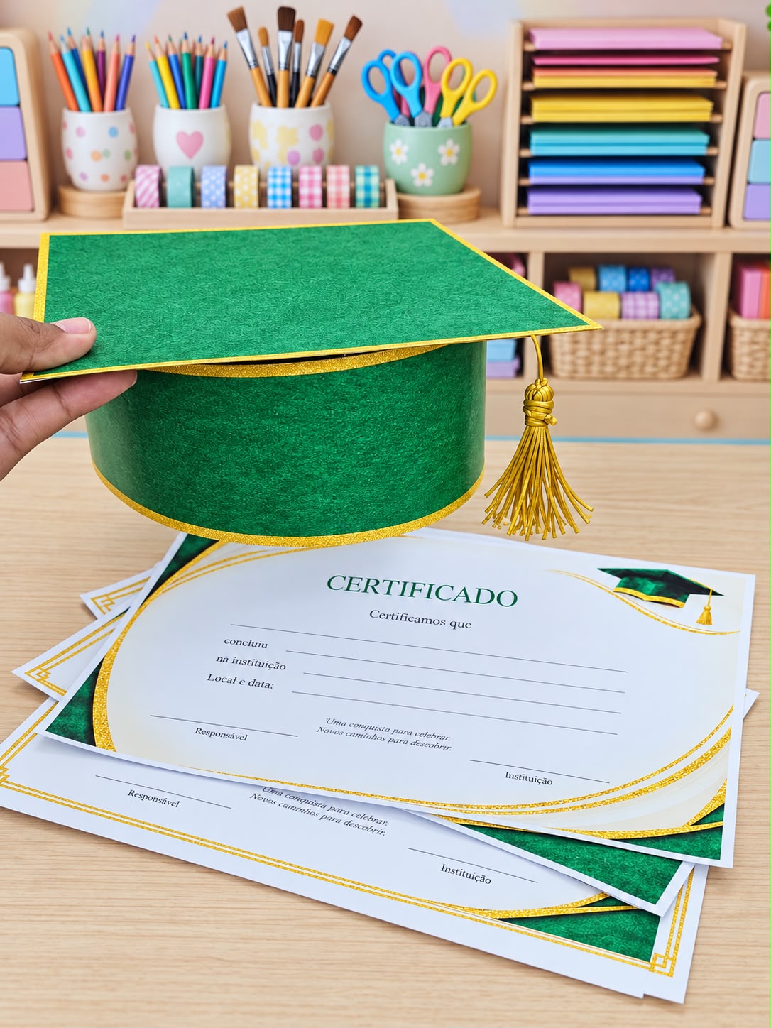 (VERDE) KIT FORMATURA (CAPELO- CANUDO - CERTIFICADO) - Imagem 4