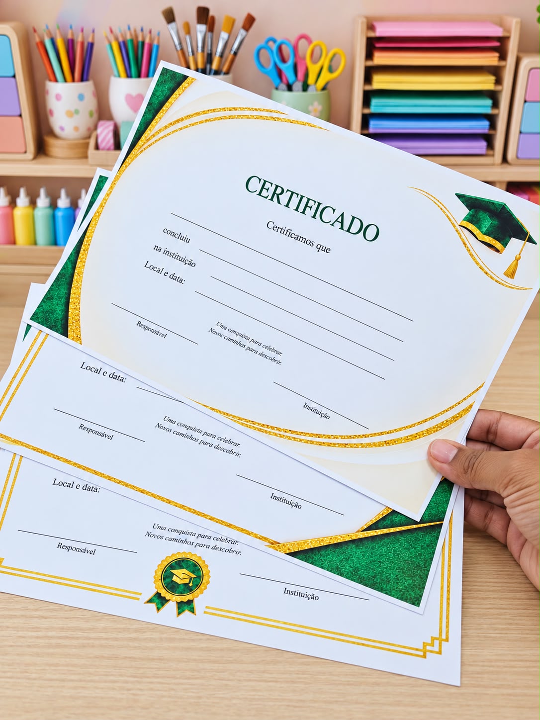 (VERDE) KIT FORMATURA (CAPELO- CANUDO - CERTIFICADO) - Imagem 3
