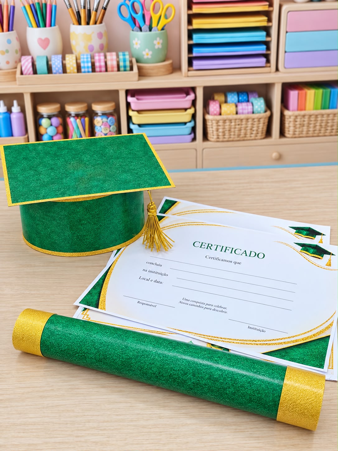 (VERDE) KIT FORMATURA (CAPELO- CANUDO - CERTIFICADO) - Imagem 5