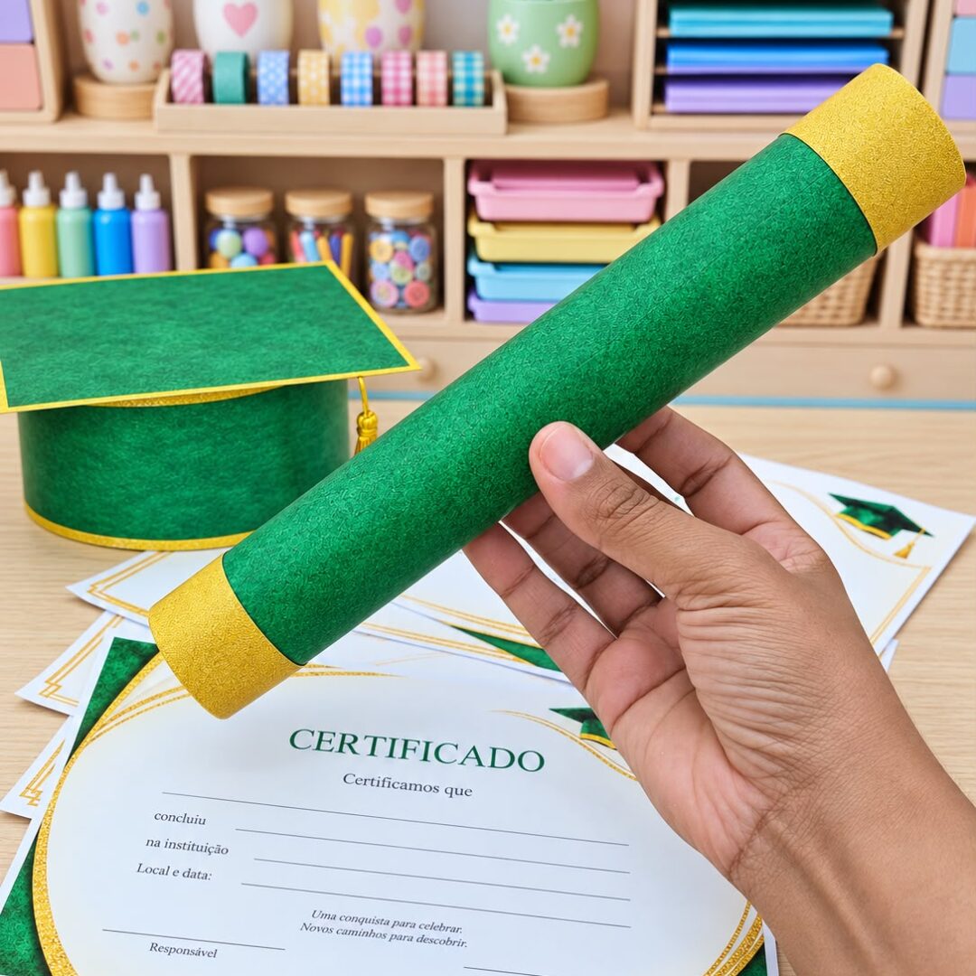(VERDE) KIT FORMATURA (CAPELO- CANUDO - CERTIFICADO)