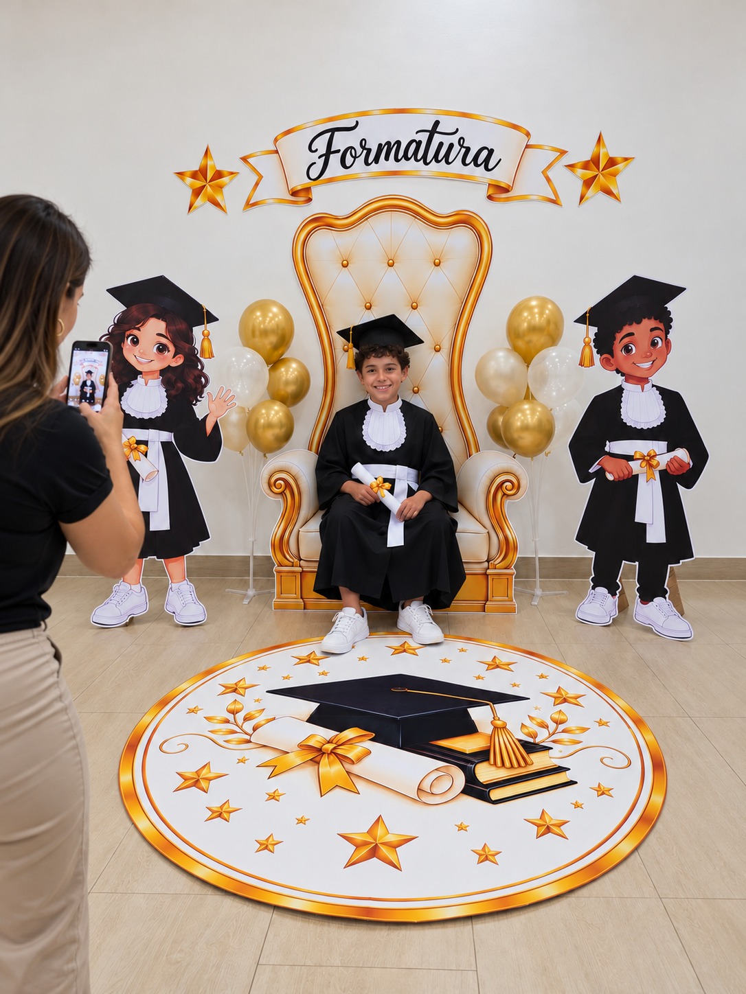 CENARIO FORMATURA COM TRONO DOURADO (champanhe e bege claro) - Imagem 3
