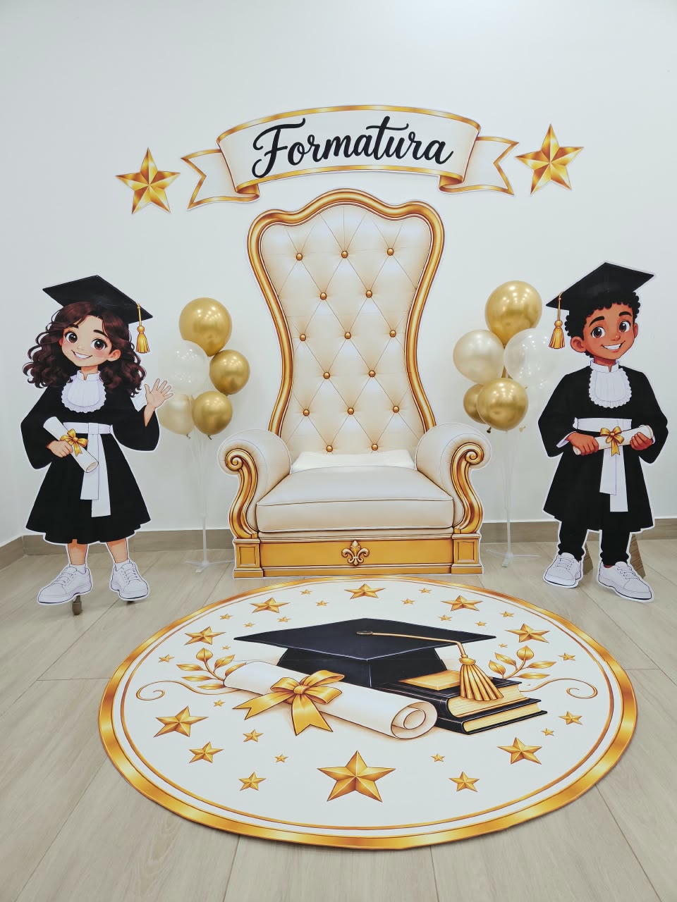 CENARIO FORMATURA COM TRONO DOURADO (champanhe e bege claro) - Imagem 7